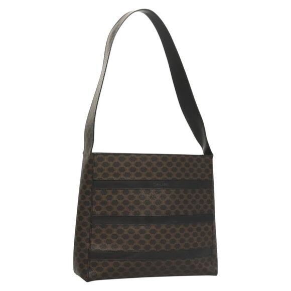 CELINE Macadam Canvas Shoulder Bag Pvc Leather Black Gold - Picture 1 of 13